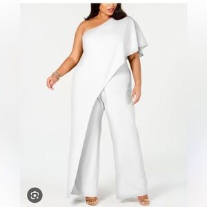 Adriana Papell Draped One Shoulder jumpsuit white, sz 16